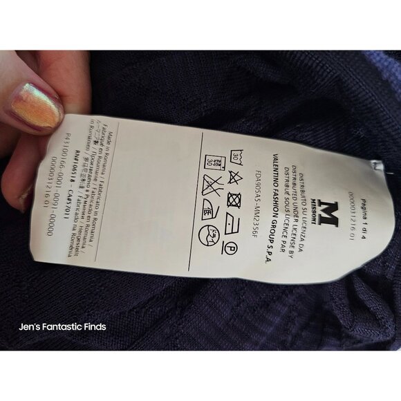 M Missoni USA Knit Top Size 40 Viscose/Wool - Navy Blue Chevron Pattern New - Picture 5 of 10